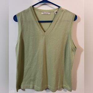 Lord & Taylor Light Green V-Neck tank 100% extra fine Merino wool